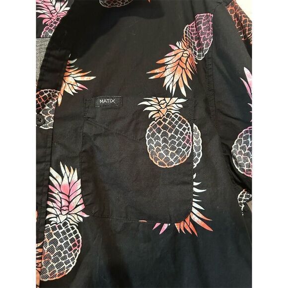 Matix Men's Pineapple Print Short Sleeve Button-Up Shirt Black XL - Picture 3 of 6